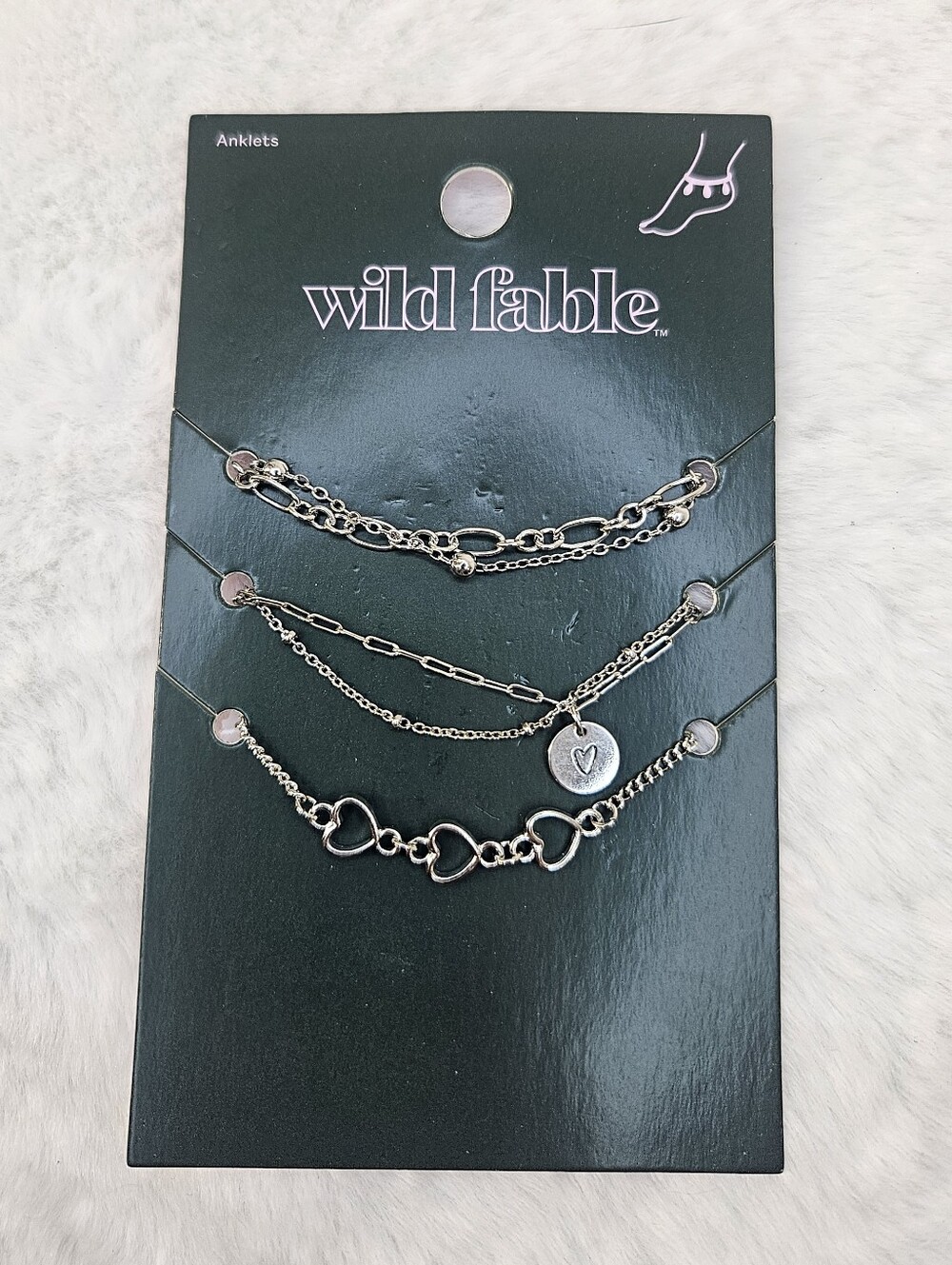 wild fable Silver Layered Heart Anklet Set